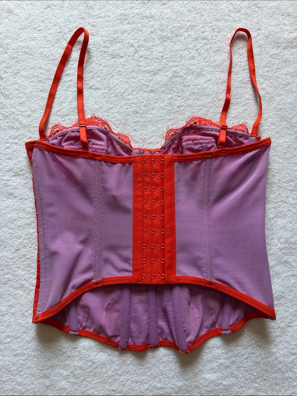 Out From Under Modern Love Corset Bustier Top, Orange/Red & Purple, Size Medium